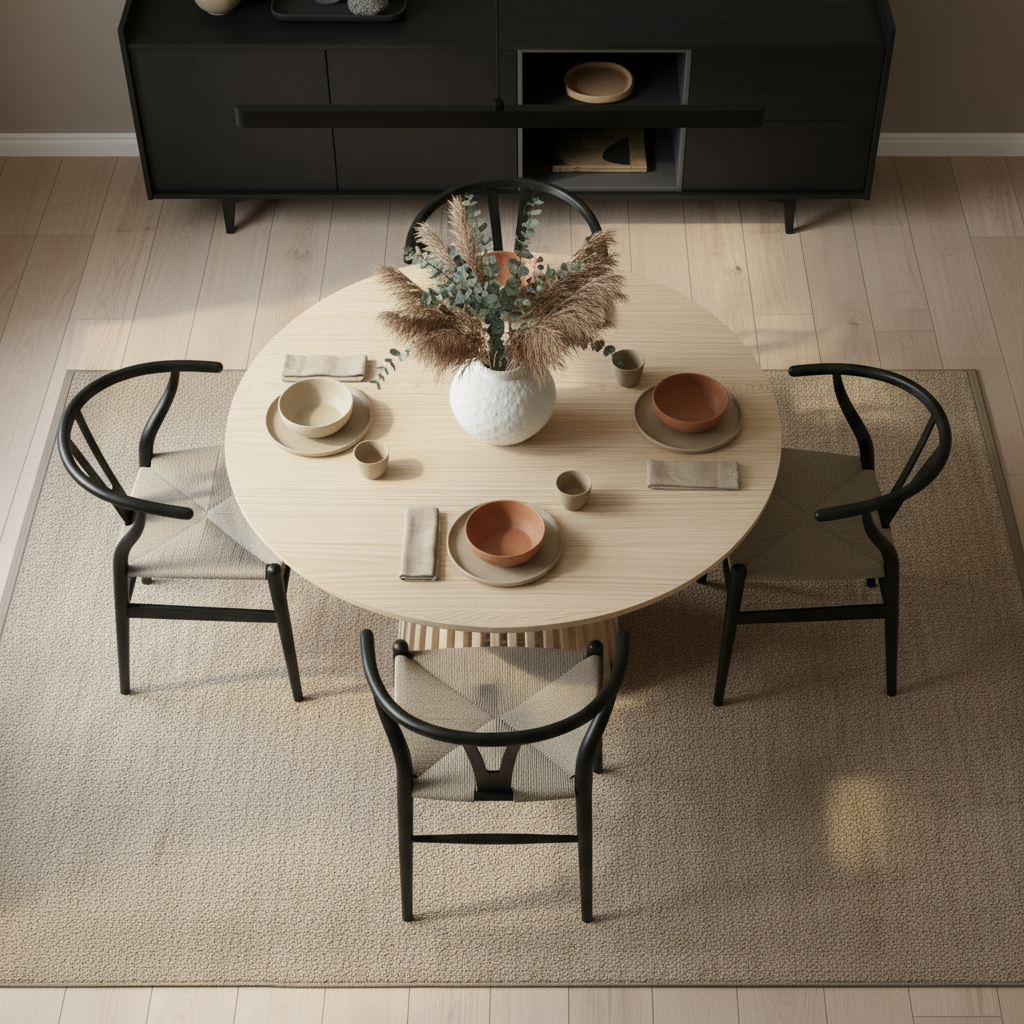 Juego de Comedor Palisade 4P + 4 Sillas Wishbone Negro