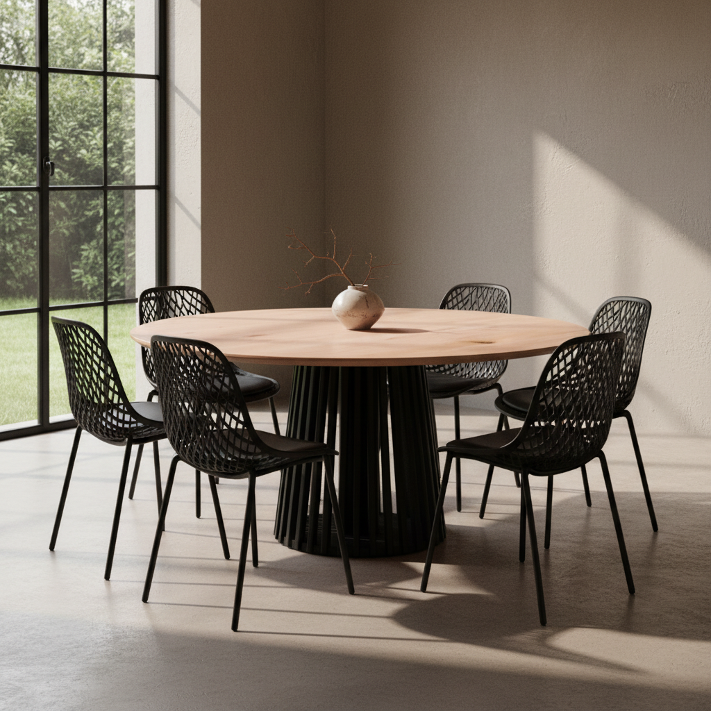 Juego de Comedor Mesa Palisade Lenga 6P + 6 Sillas Europa Negra Acolchada