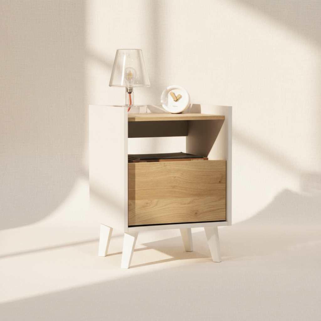 Velador Pop Roble with warm ambient lighting