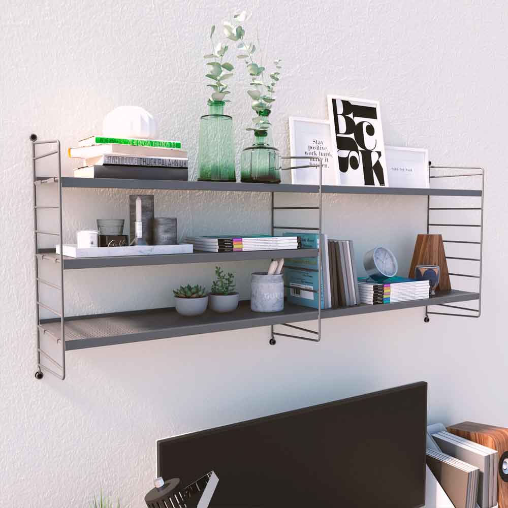 Kit Repisa Vintage Duo Gris Perforada - Medular Diseño Repisa