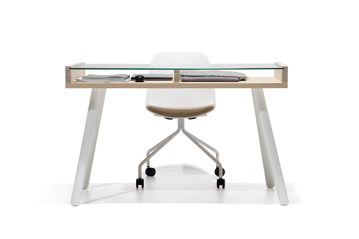 Escritorio Aula Natural 120 + Silla Escritorio Quick Blanca - Medular Diseño Juego de Escritorio