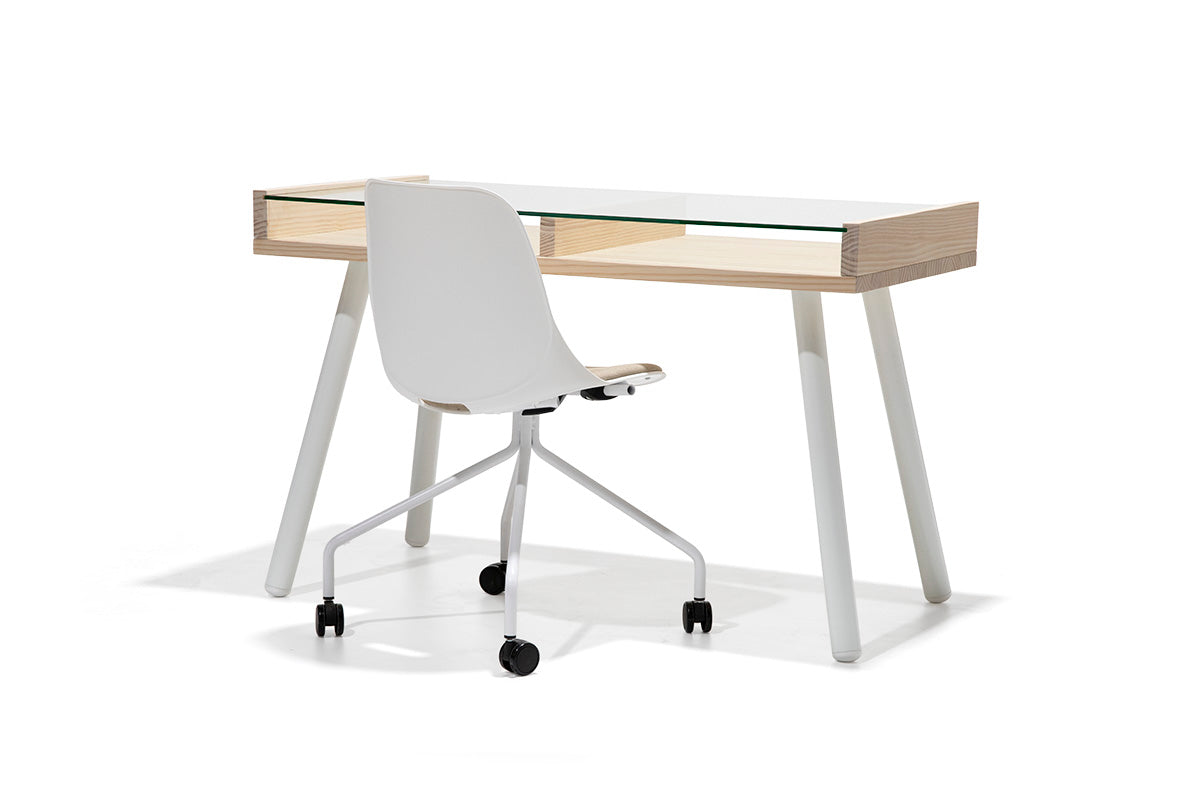 Escritorio Aula Natural 120 + Silla Escritorio Quick Blanca - Medular Diseño Juego de Escritorio