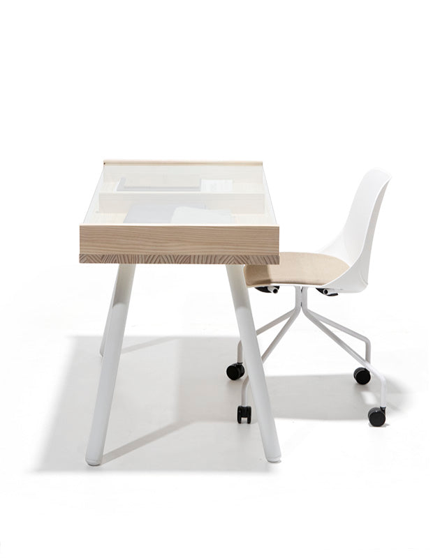 Escritorio Aula Natural 120 + Silla Escritorio Quick Blanca - Medular Diseño Juego de Escritorio