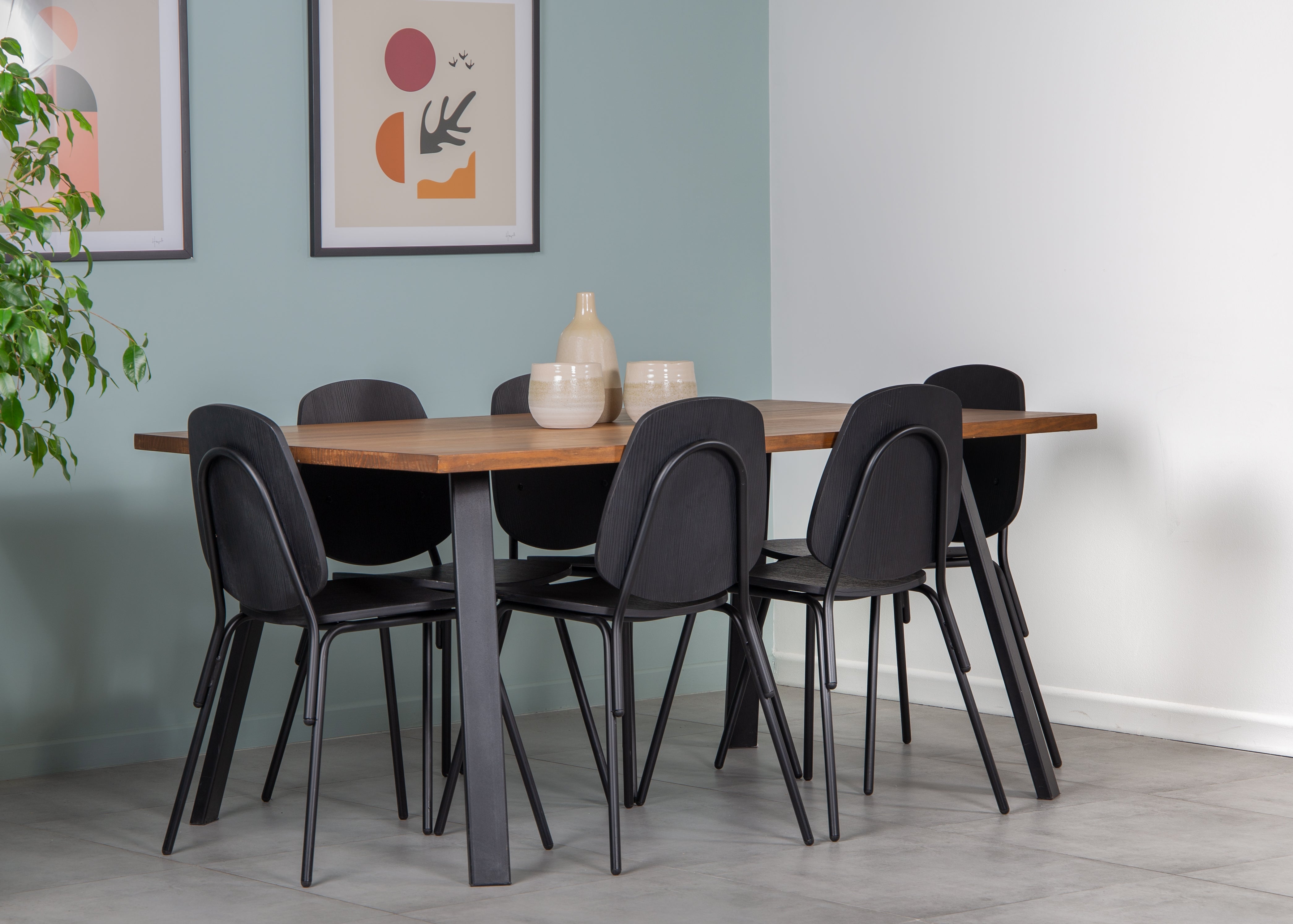 Juego de Comedor Paladio Nogal 6P + 6 Sillas Aula Black