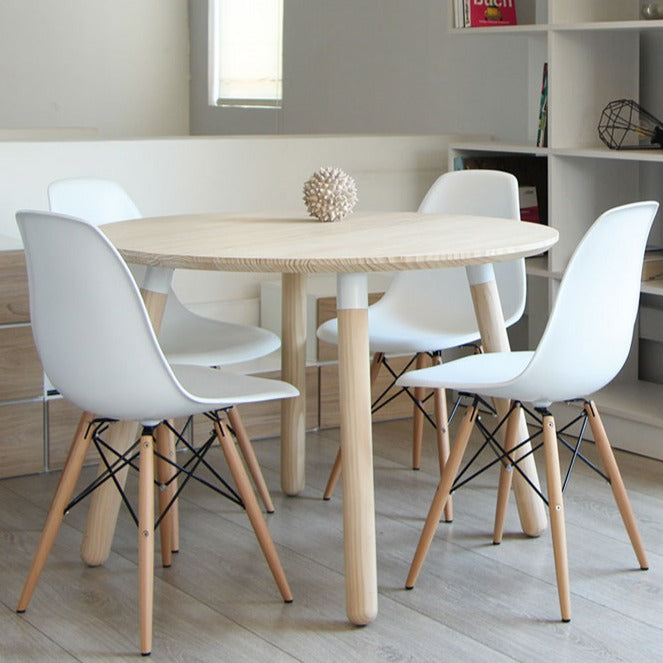 Juego Mesa Canelo Redonda + 4 Sillas DSW Blancas - Medular Diseño Juego de Comedor