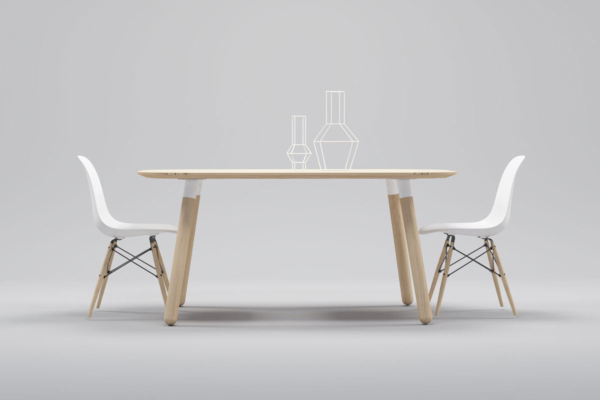 Juego de Comedor Canelo Ovalada + 6 Sillas DSW Blancas - Medular Diseño Juego de Comedor