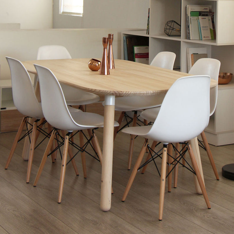 Juego de Comedor Canelo Ovalada + 6 Sillas DSW Blancas - Medular Diseño Juego de Comedor