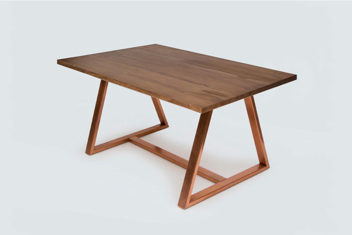 Mesa de Comedor Pablo Nogal 8P Base Cobre - Medular Diseño Mesas de Comedor