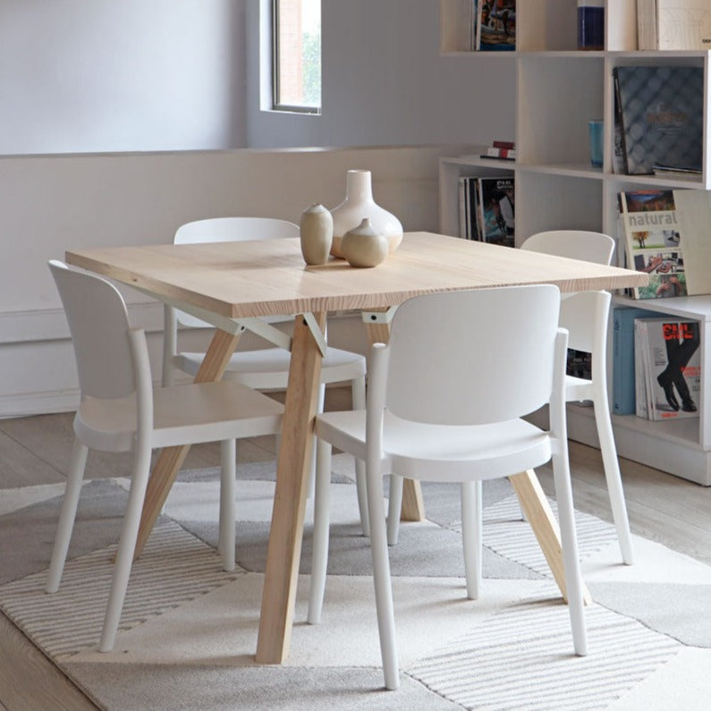 Juego de Comedor Trigo fijaciones blancas + 4 Sillas Piazza Blancas - Medular Diseño Juego de Comedor