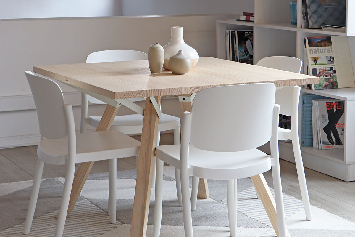Juego de Comedor Trigo fijaciones blancas + 4 Sillas Piazza Blancas - Medular Diseño Juego de Comedor