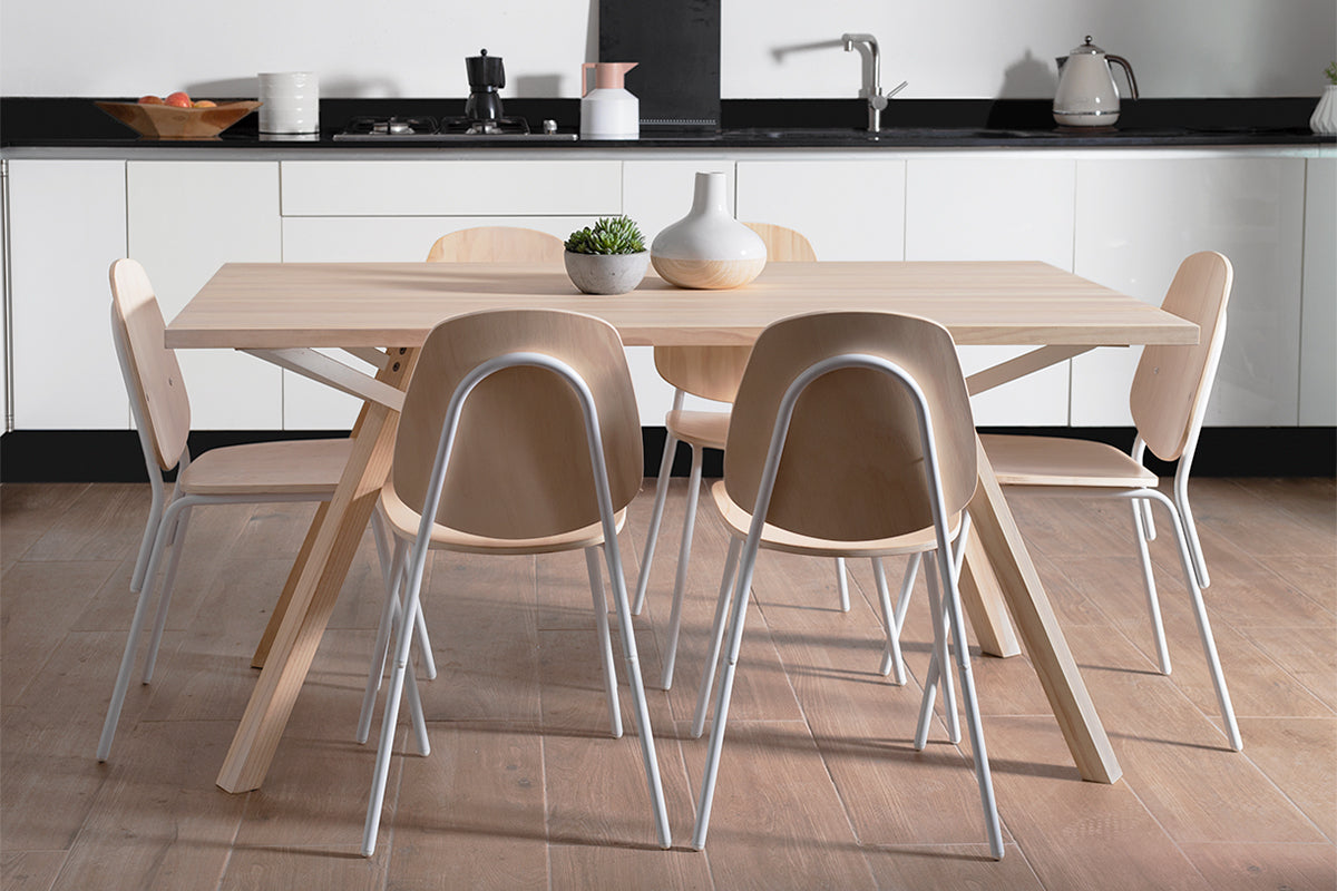 Juego de Comedor Trigo Fijaciones Blancas + 6 Sillas Aula Natural