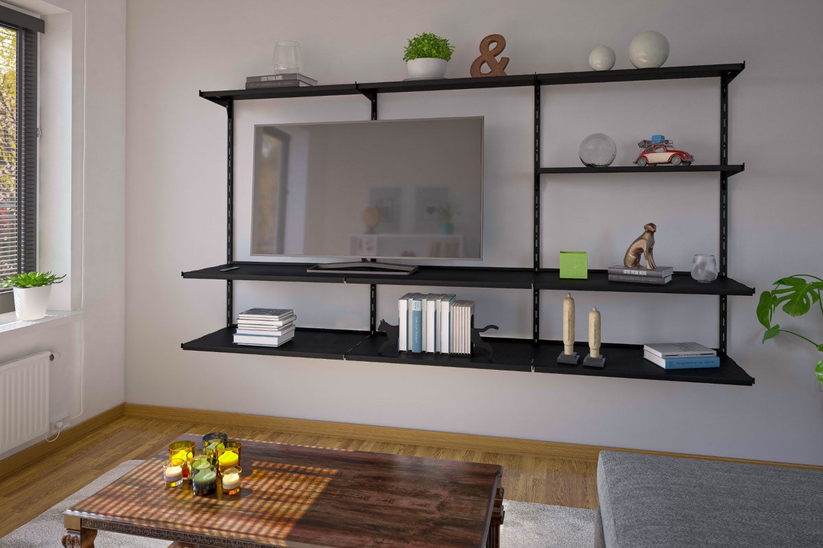 Rack TV Graduable Muro SG30 Negra - Medular Diseño Repisa