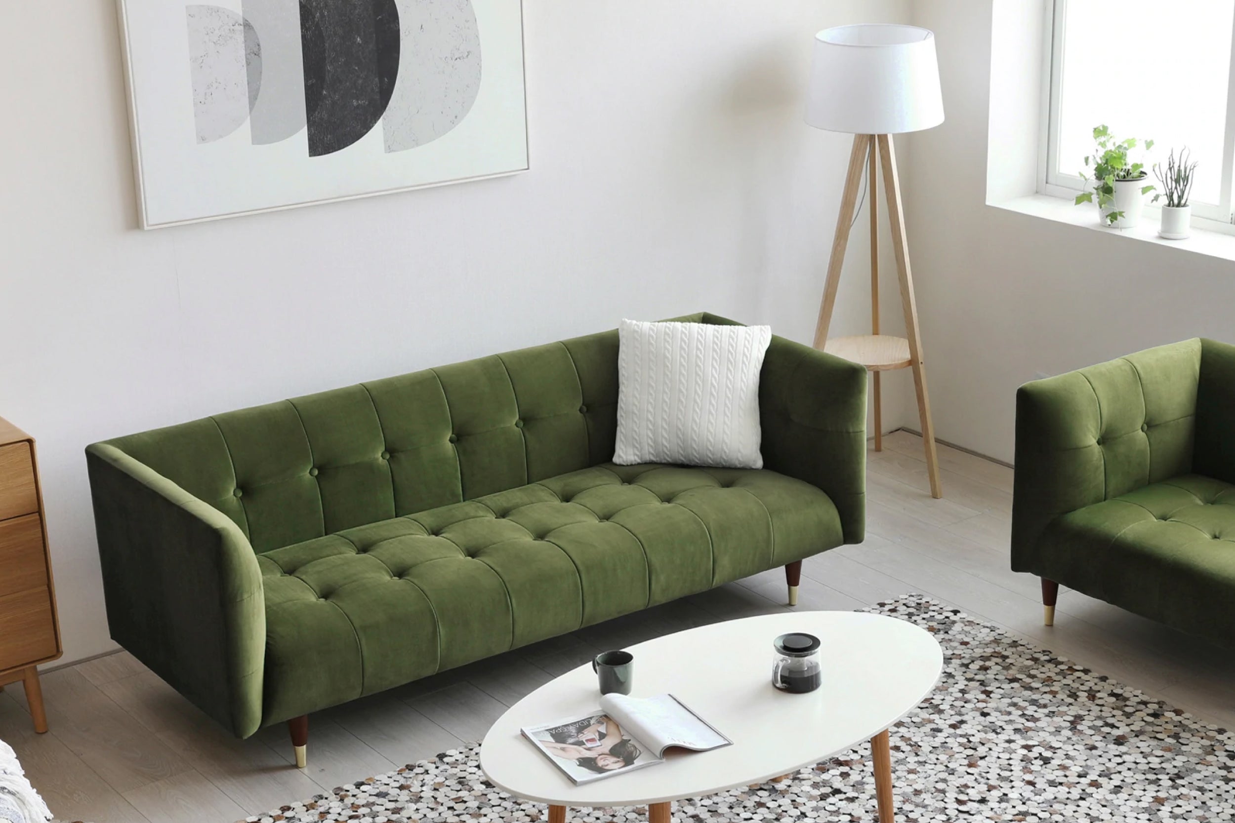 Sofá Ponti 3C Velvet Verde Musgo - Medular Diseño Sofás