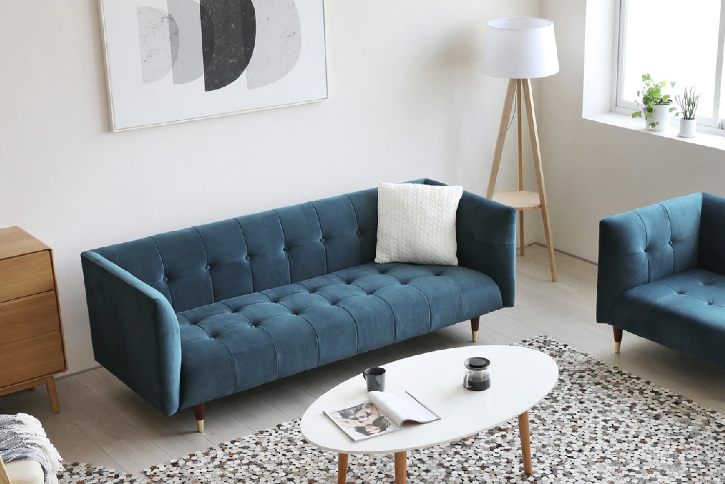 Sofá Ponti 3 Cuerpos Velvet Azul - Medular Diseño Sofás