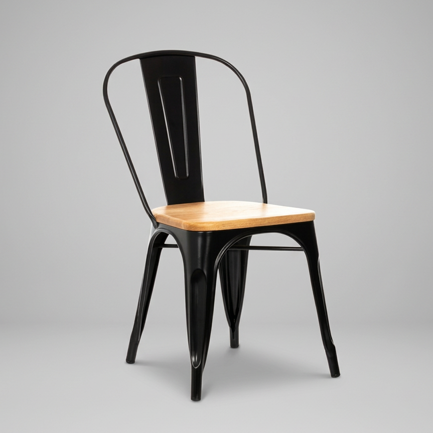 Silla Tólix Negra Asiento de Madera
