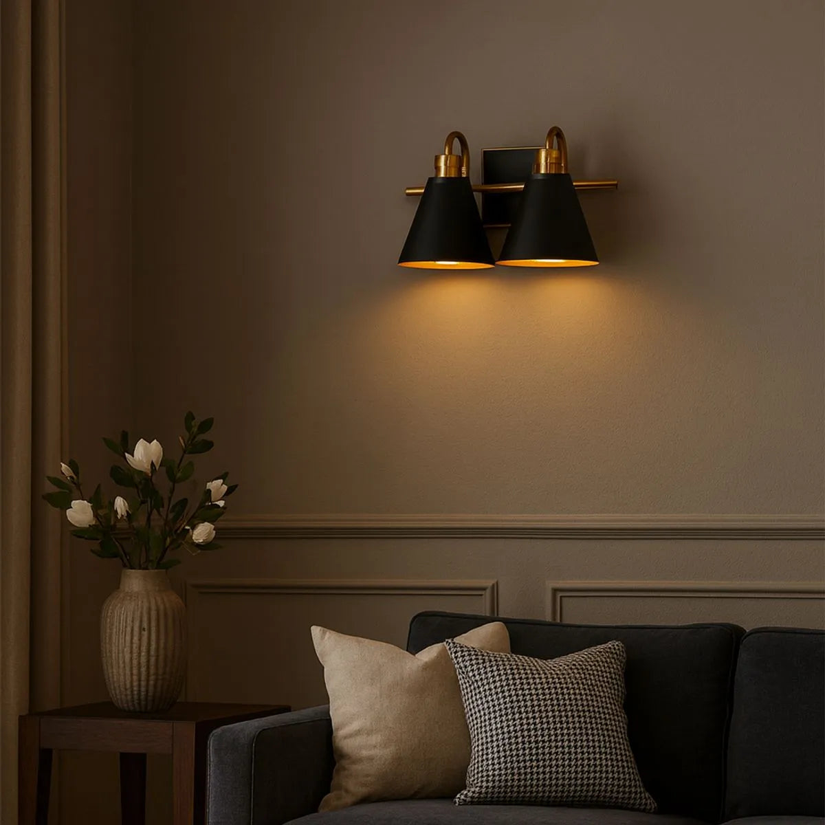 Aplique Vintage Pharos 2 luces Negro/Dorado