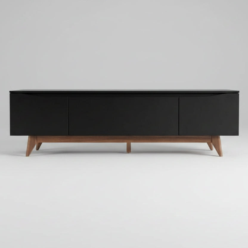 Rack Flyn 1.8 Negro – Mueble de TV de 180 cm con Base de Madera Natural