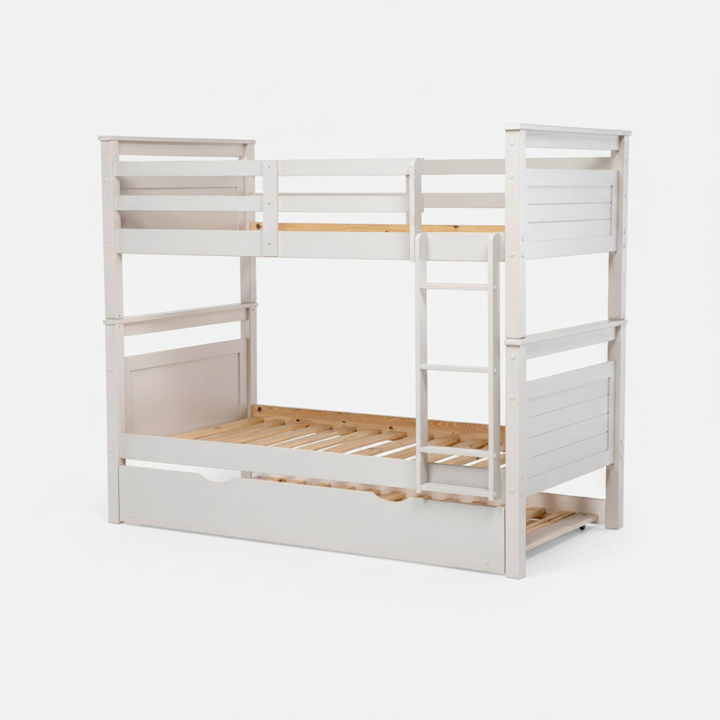 Camarote Nirvana Madera Blanco – Litera Triple Nido Infantil / Juvenil con Cama Desplegable