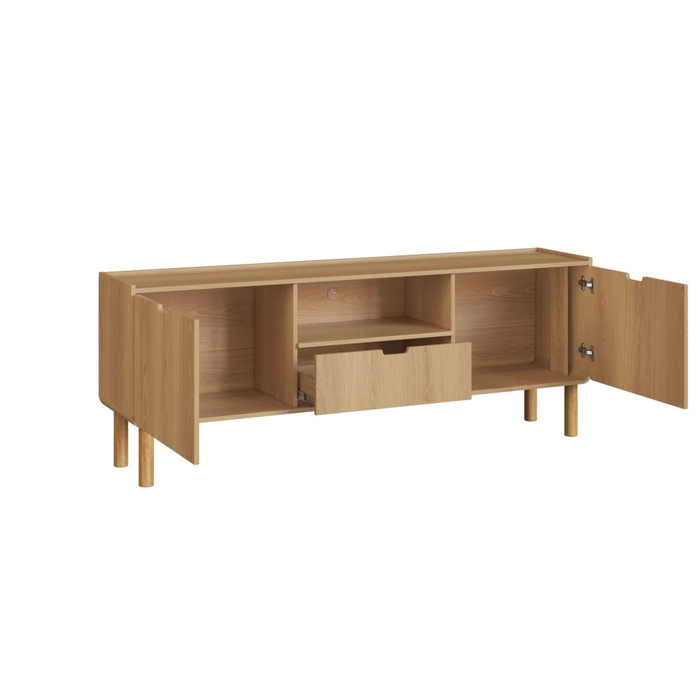 Rack Aurea Roble – Mueble de TV de Madera con Bordes Curvos para Pantallas de hasta 70"