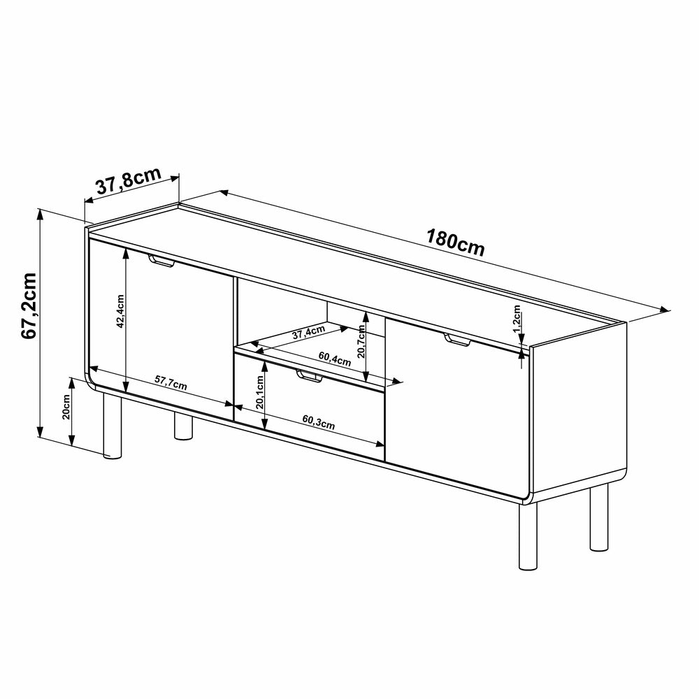 Rack Aurea Roble – Mueble de TV de Madera con Bordes Curvos para Pantallas de hasta 70"