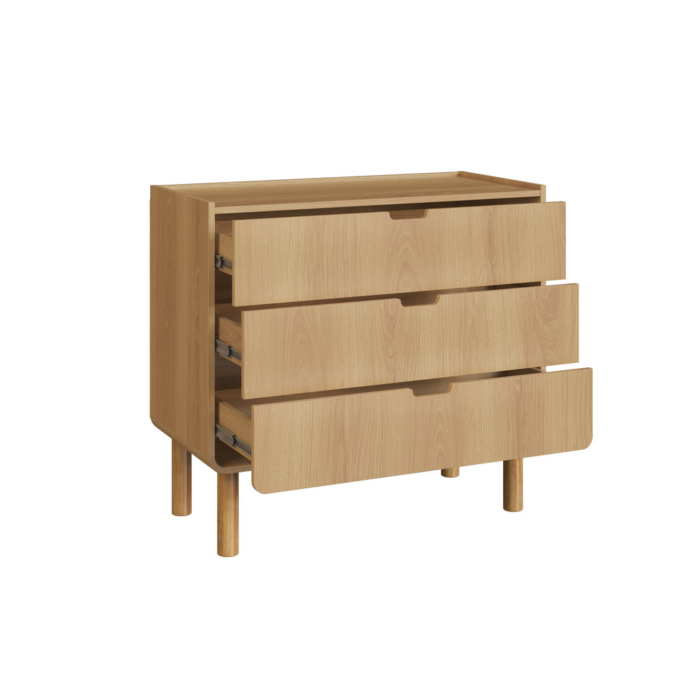 Cómoda Aurea 3 Cajones Natural – Cajonera de Madera Escandinava con Bordes Curvos