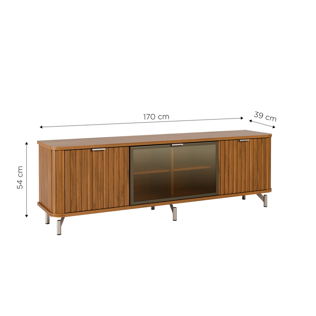 Rack TV Neon Float 1.7 m Canela – Mueble de TV 100% MDF con Puertas Alistonadas, Vidrio Reflecta & Luz LED
