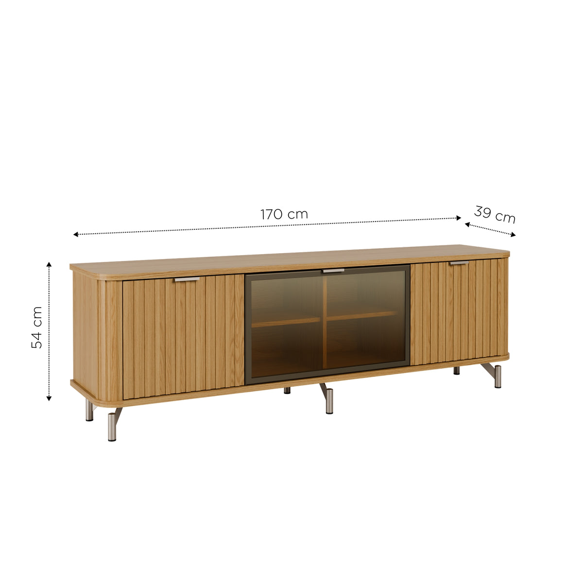 Rack TV Neon Float 1.7 m Carvalho – Mueble de TV 100% MDF con Puertas Alistonadas, Vidrio Reflecta & Luz LED