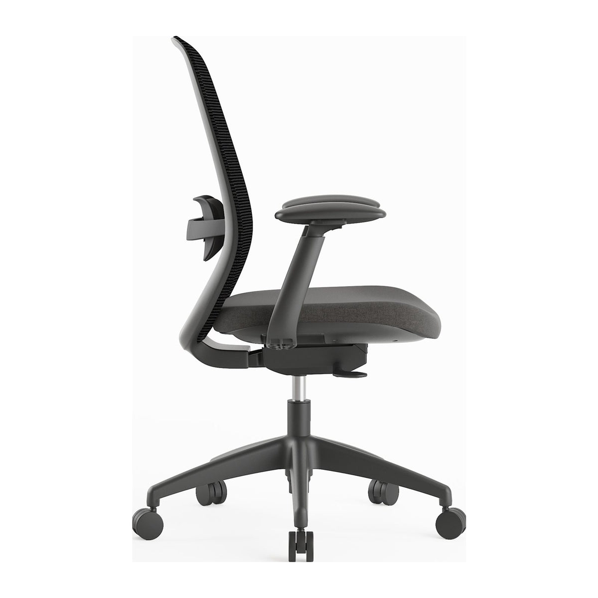 Silla oficina Budi negra, vista tres cuartos