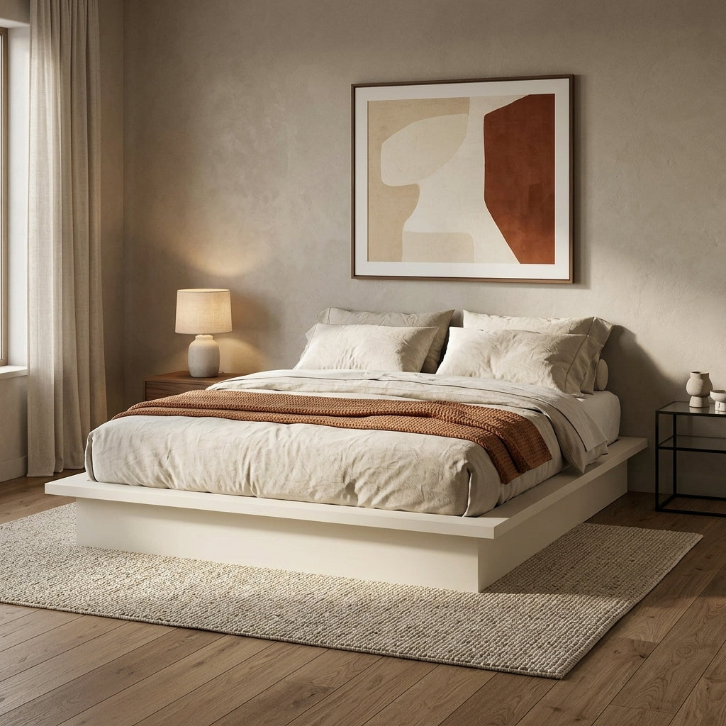 Cama Tokio Off-White 2 Plazas – Cama de Diseño Flotante / Plataforma (1,50 x 1,90 m)