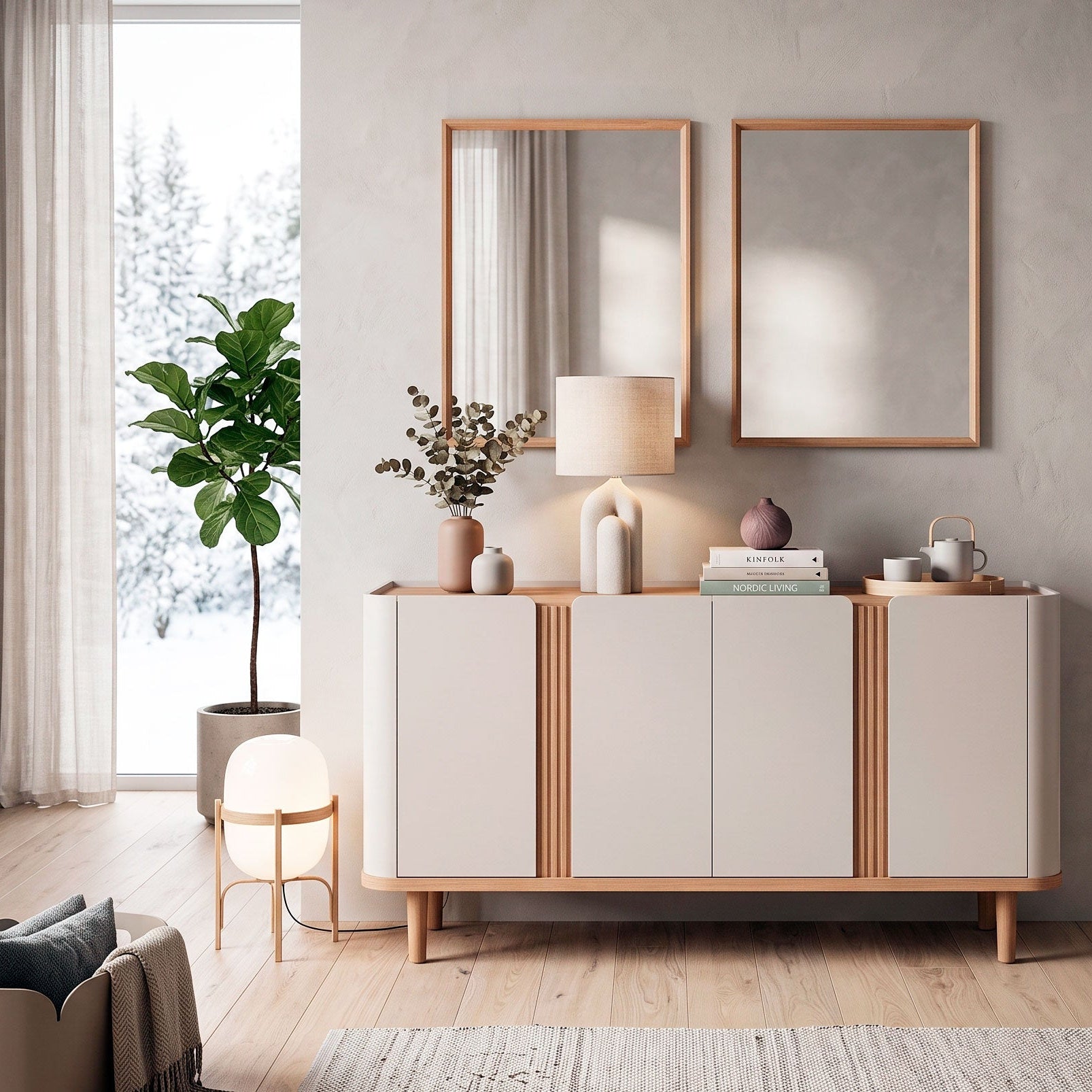 Buffet Aparador Eva Off-White & Madera – Curvas Orgánicas & Estilo Nórdico