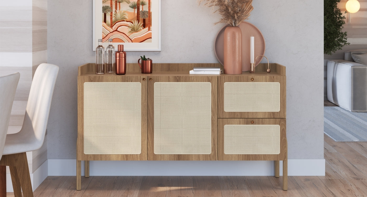 Aparador Nórdico Oslo Natural – Rejilla & Madera para Espacios Luminosos