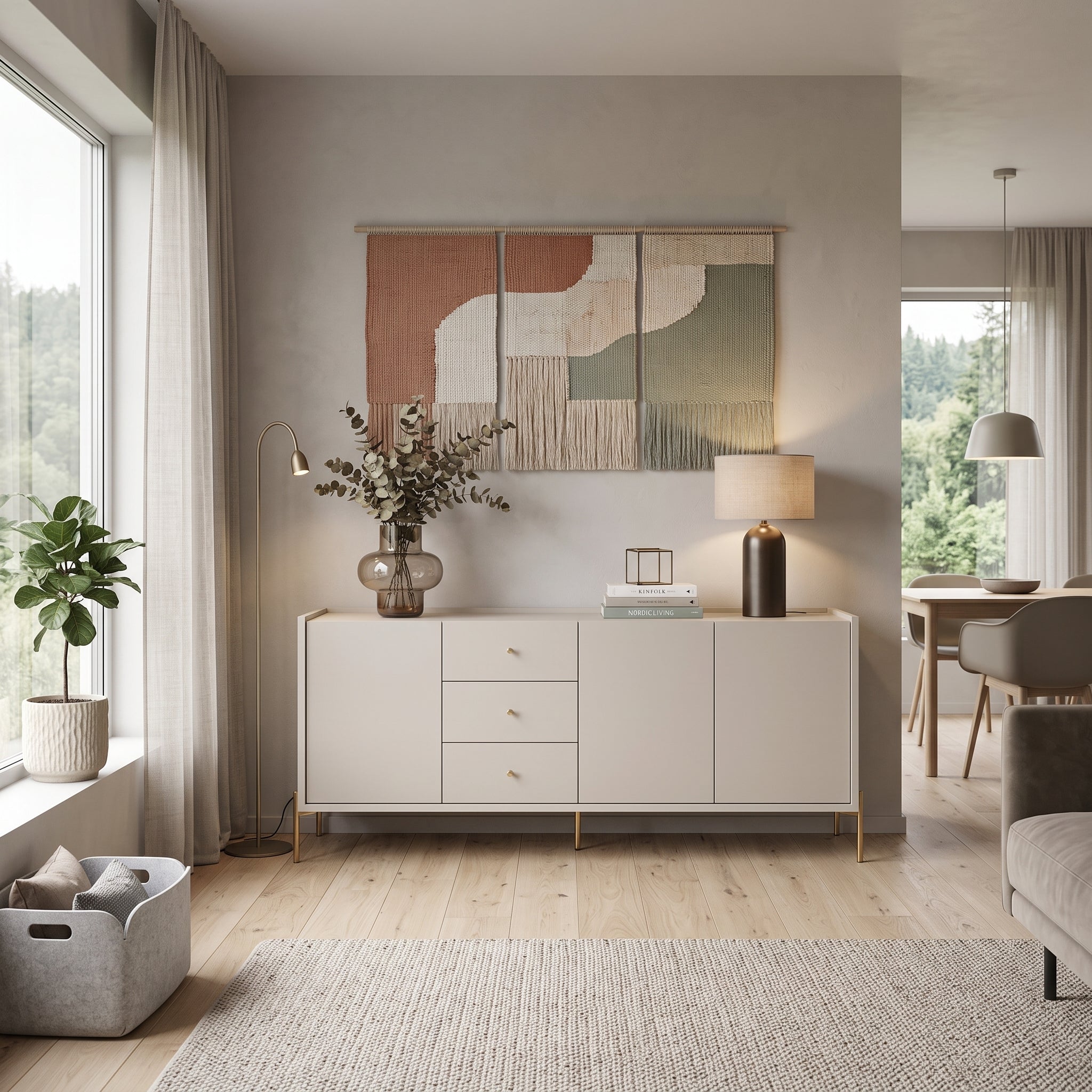 Buffet Aparador Jasper Off-White – Diseño Minimalista & Detalle Dorado
