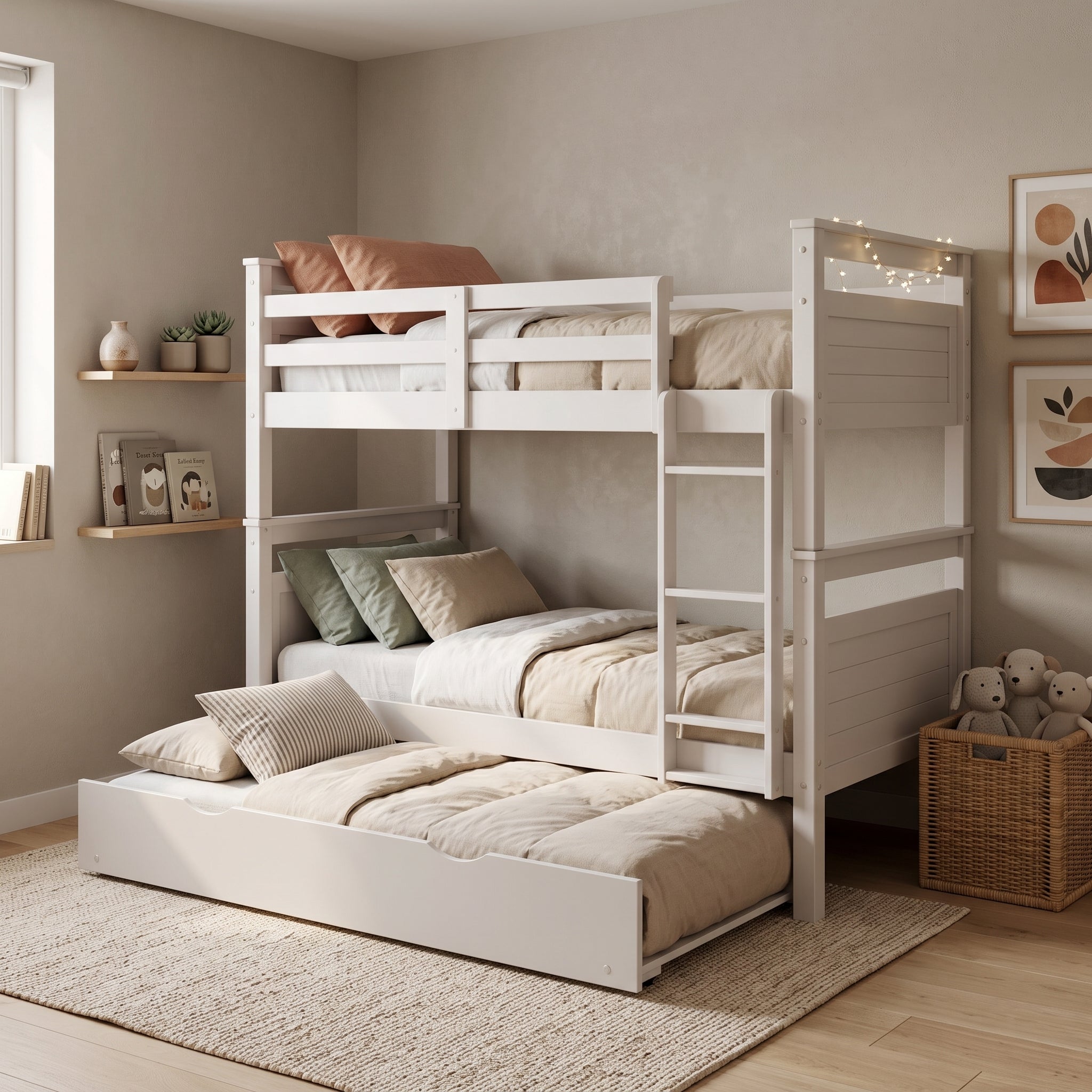 Camarote Nirvana Madera Blanco – Litera Triple Nido Infantil / Juvenil con Cama Desplegable