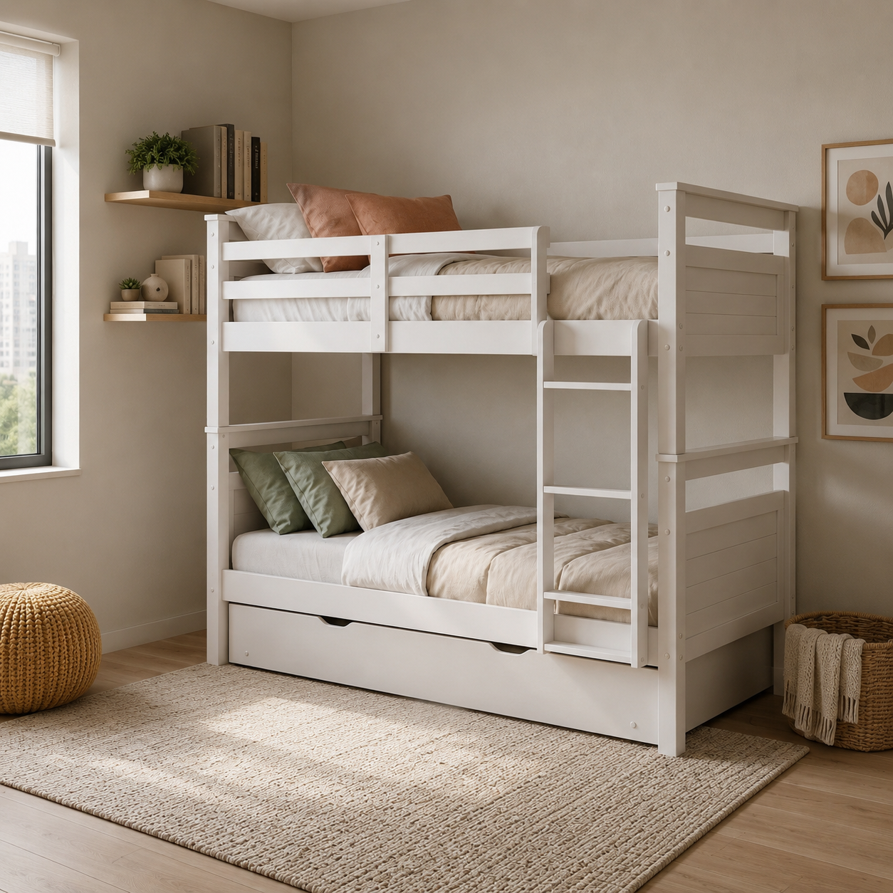 Camarote Nirvana Madera Blanco – Litera Triple Nido Infantil / Juvenil con Cama Desplegable