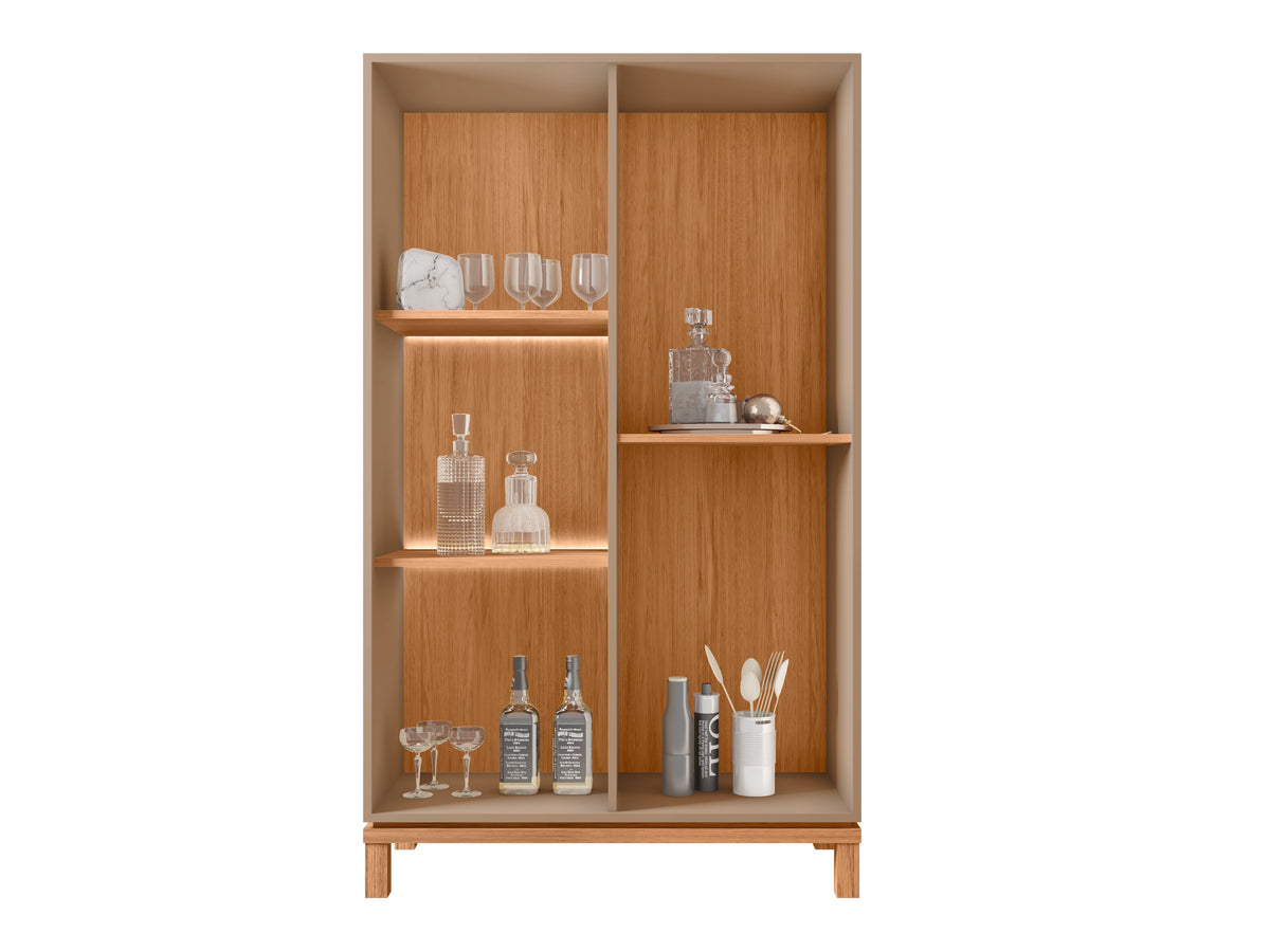 Vitrina Bar Mondrian Castaño / Visón – Mueble de Guardado 2 Puertas (Varillada + Cristal) con Luz LED