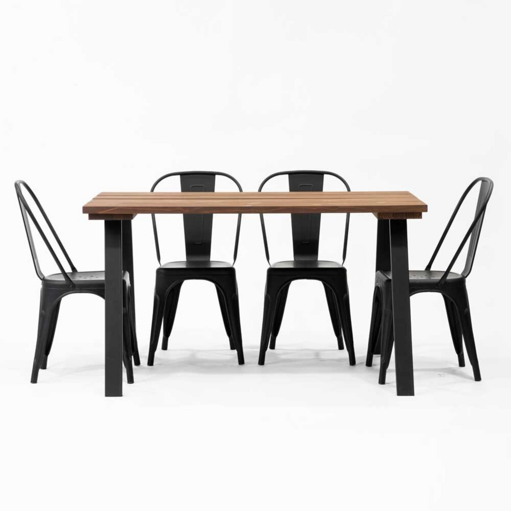 Juego de Comedor Linha Nogal 4P + Sillas Tolix Negro