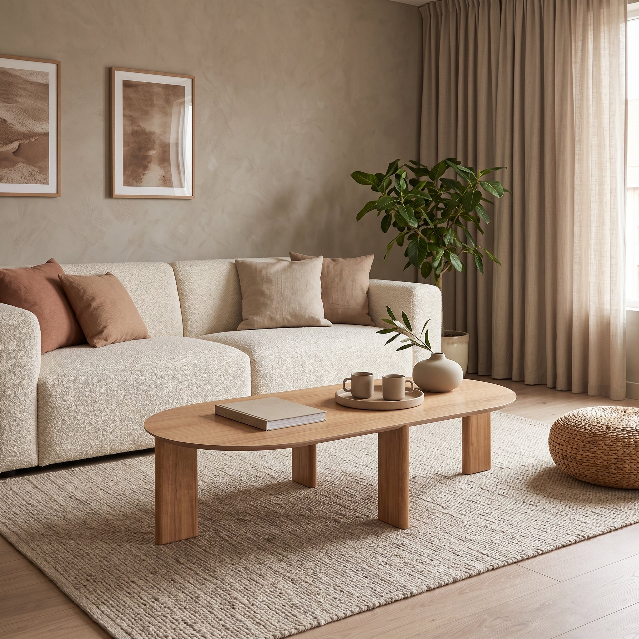 Mesa de Centro Alice Natural 120 cm – Mesa de Centro Ovalada de Madera Roble Claro