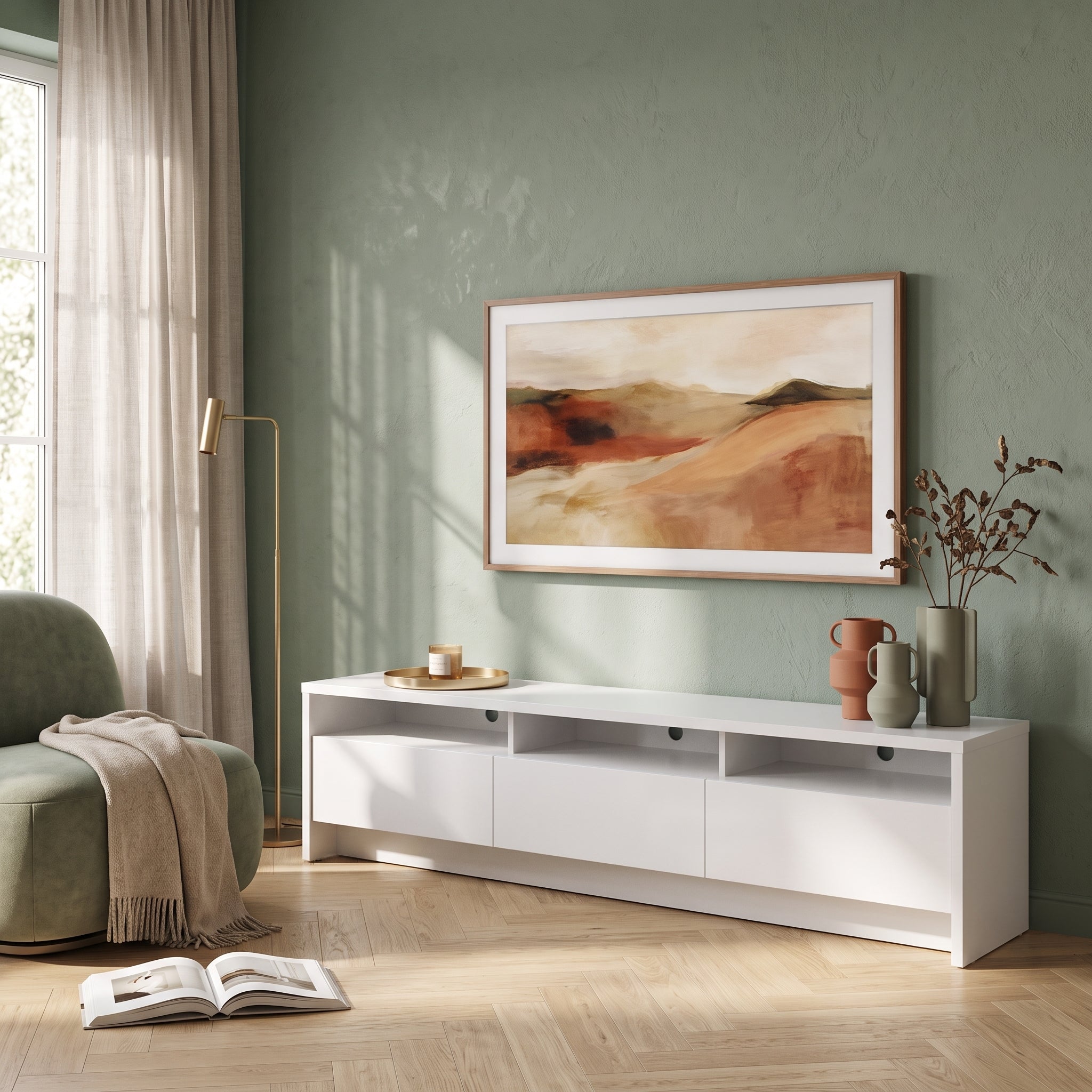 Rack Aspen 1.8 Blanco – Mueble de TV de 180 cm con Nichos Abiertos & Almacenamiento Cerrado