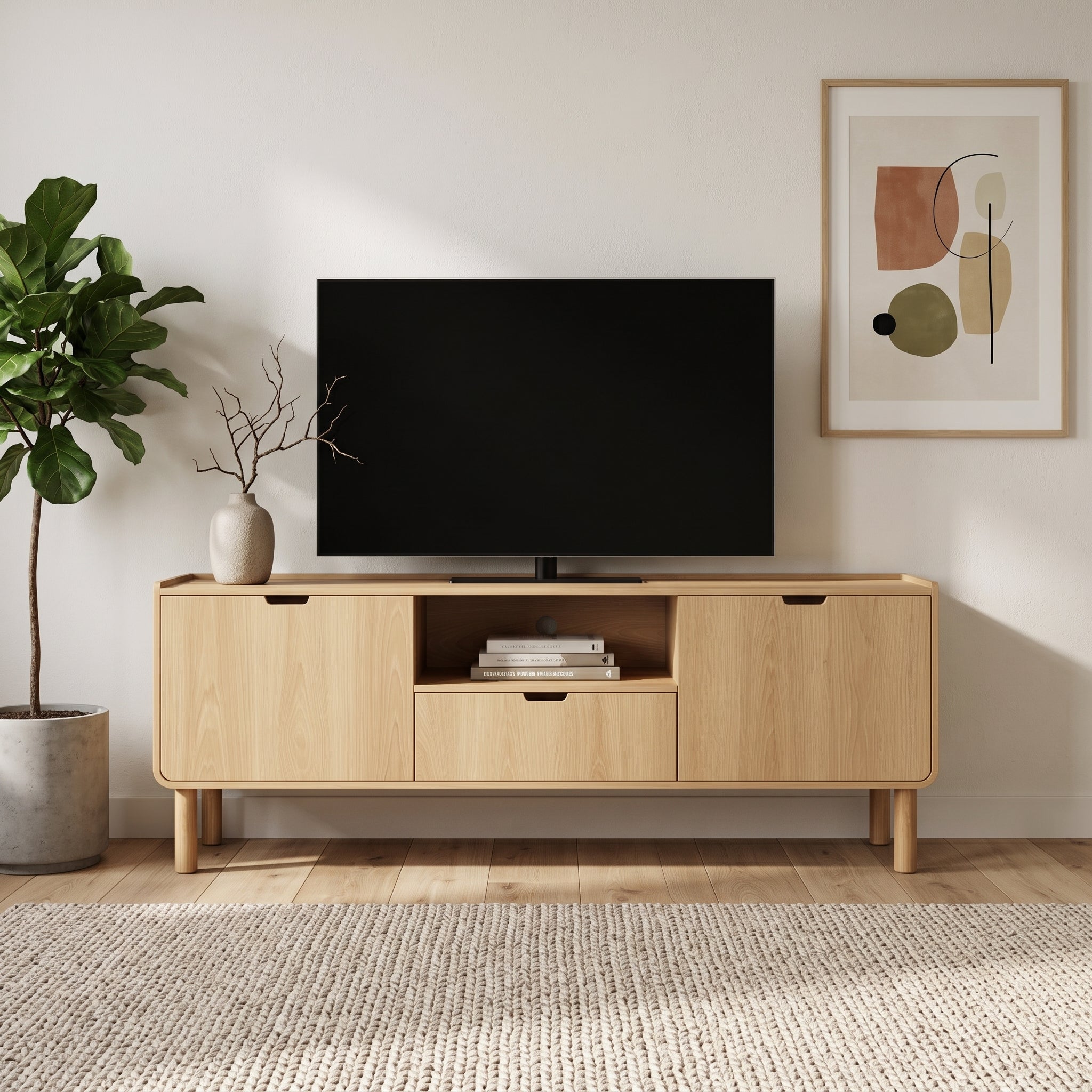 Rack Aurea Roble – Mueble de TV de Madera con Bordes Curvos para Pantallas de hasta 70"