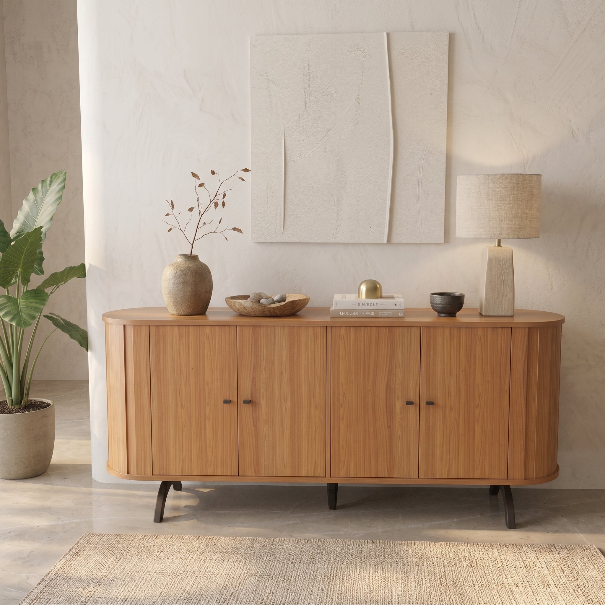 Aparador Curved Wood – Elegancia Japandi, Líneas Orgánicas y Calidez