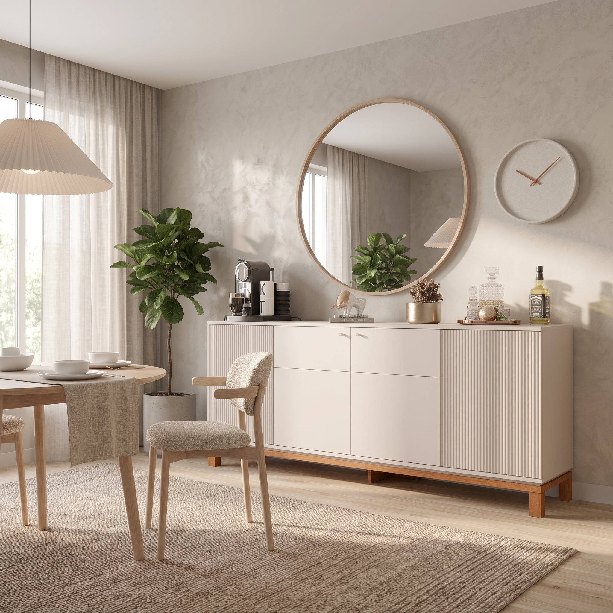 Buffet Aparador Fluted Off-White – Textura Alistonada & Calidez Nórdica