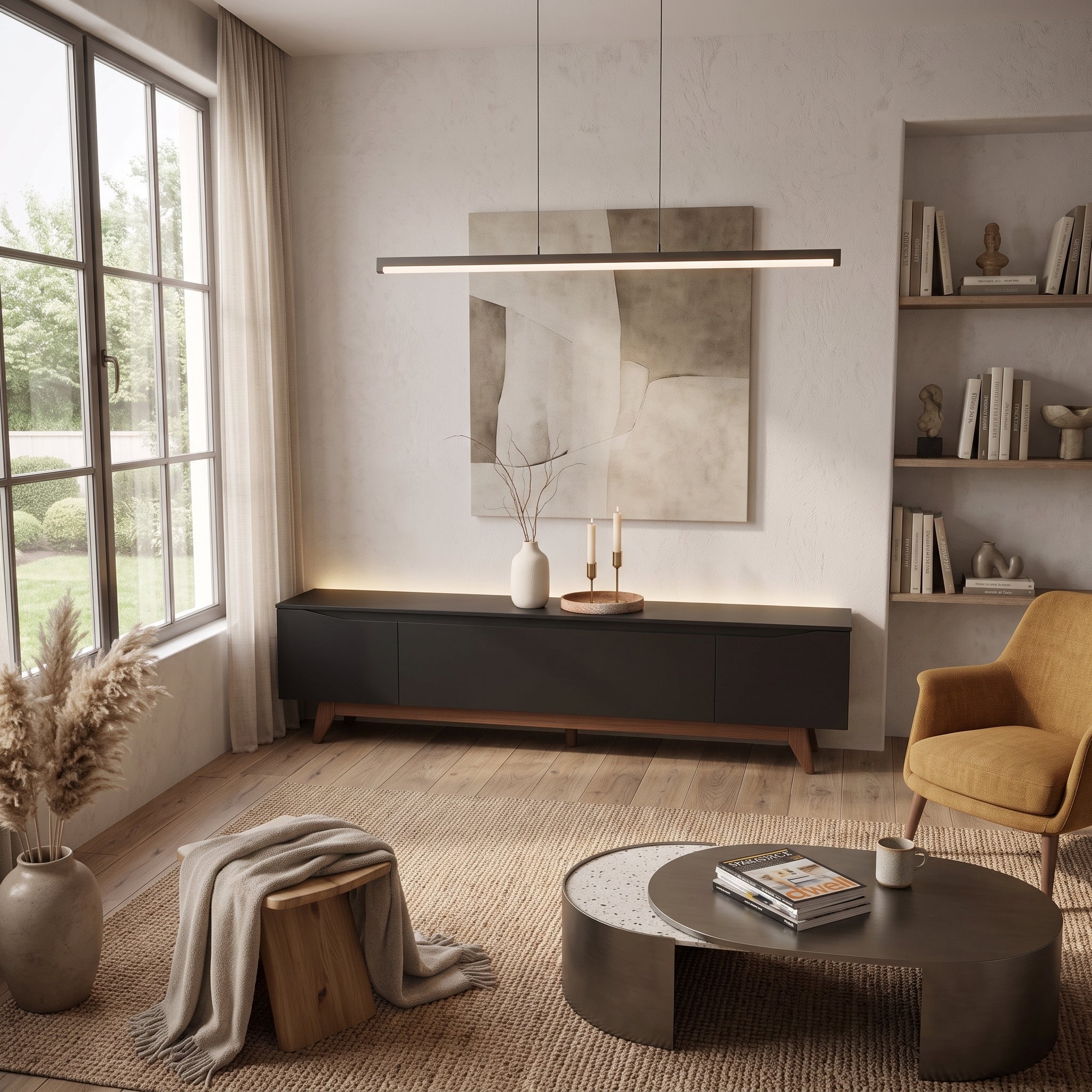 Rack Flyn Stilo Negro 2,2– Mueble de TV con Base de Madera Natural