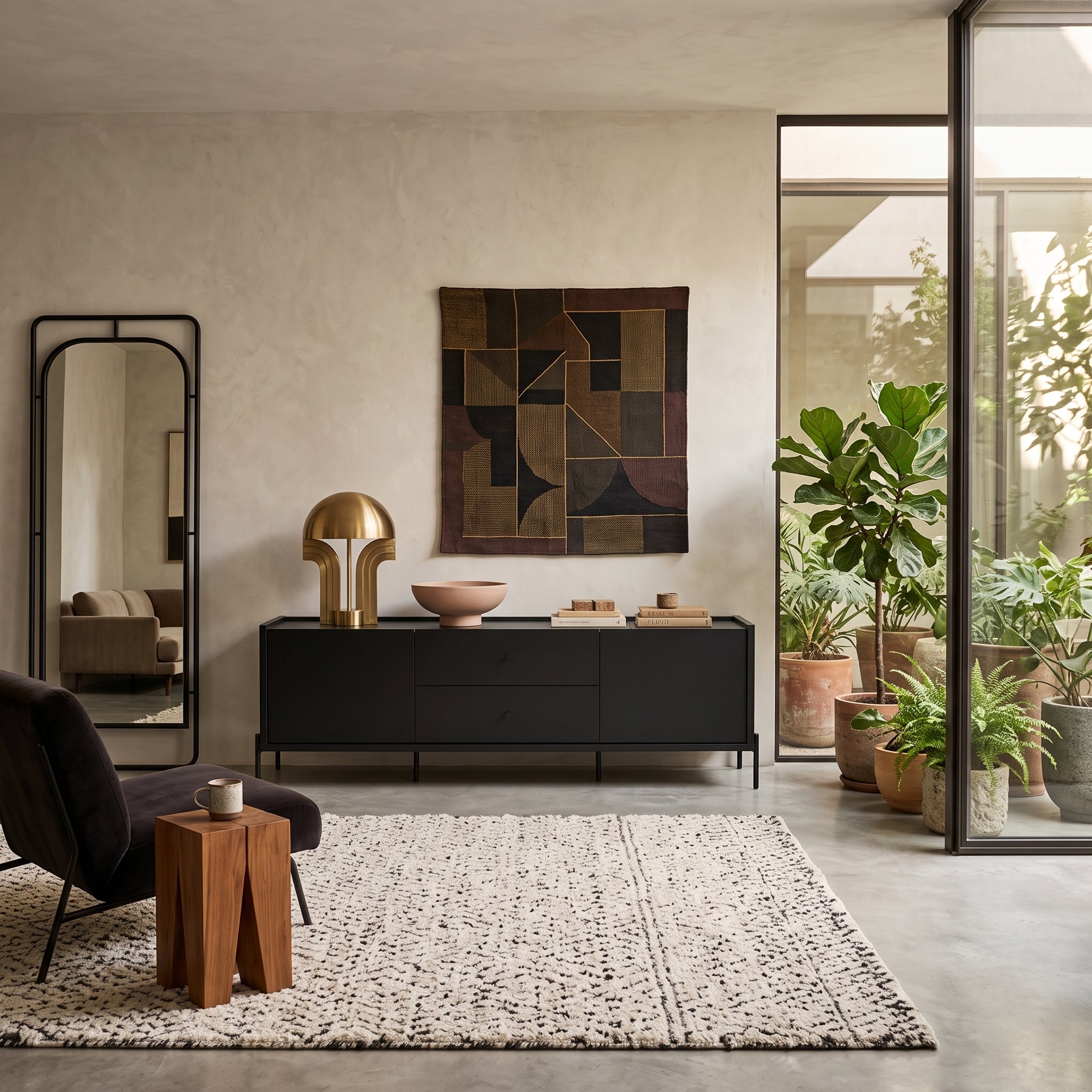 Rack Jasper 1.8 Negro – Mueble de TV de 180 cm con 2 Cajones Centrales, Puertas & Patas Cilíndricas