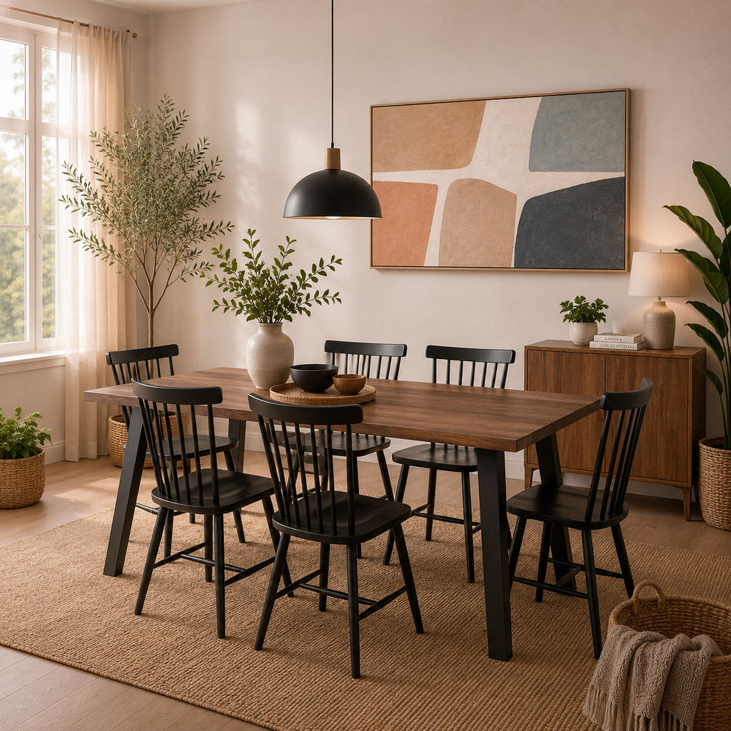 Juego de Comedor Mesa Paladio 6P + 6 Sillas Queen Wood Negra