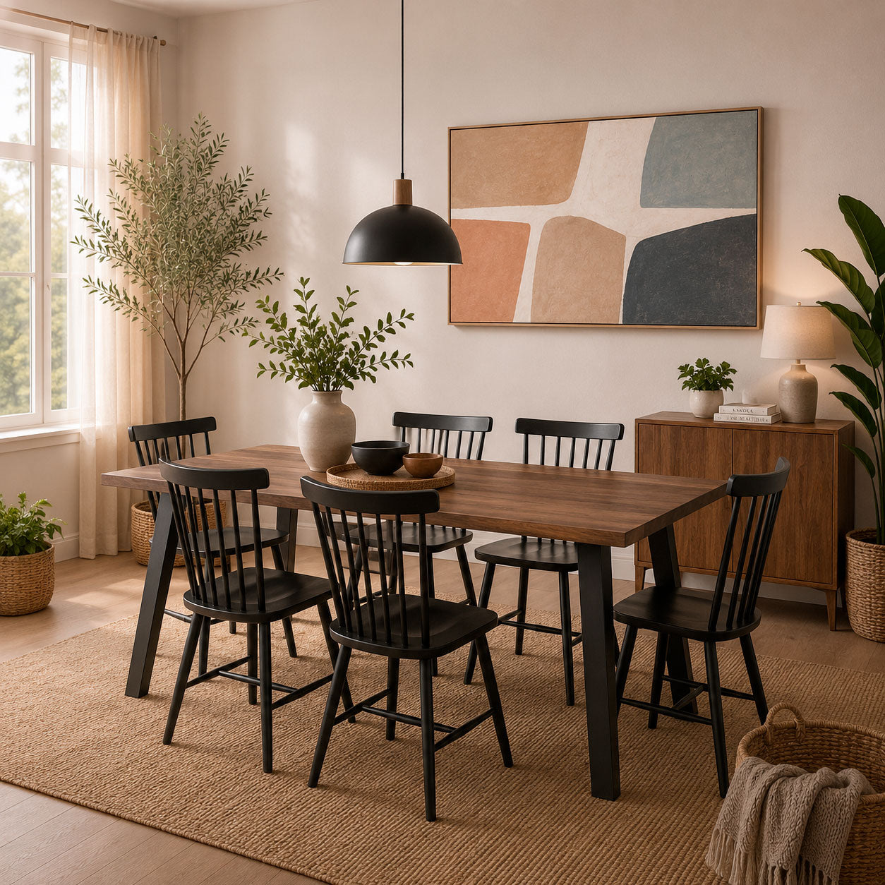 Juego de Comedor Mesa Paladio 6P + 6 Sillas Queen Wood Negra