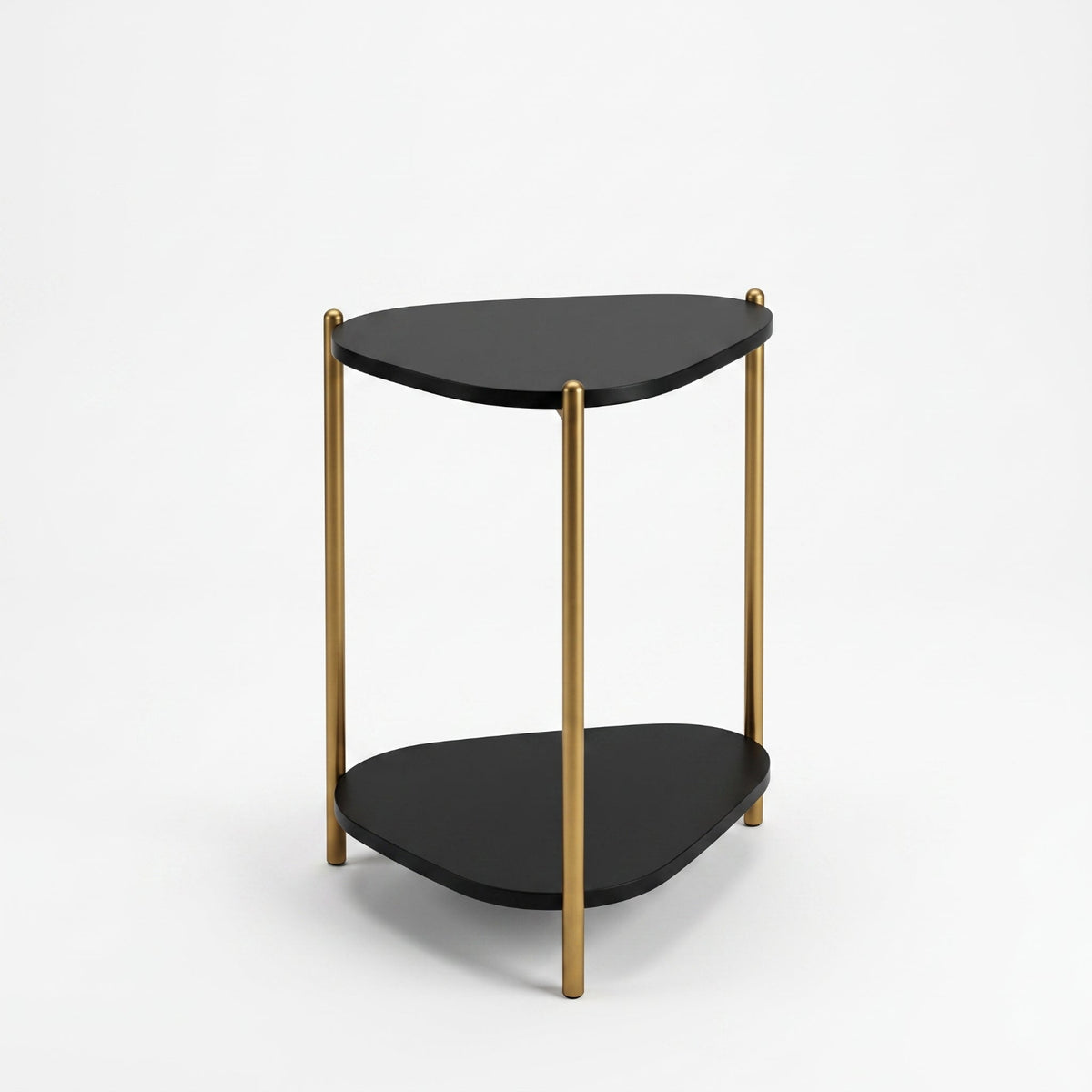 Mesa Lateral Bruni Negro / Dorado – Mesa Auxiliar Triangular Orgánica con Doble Cubierta