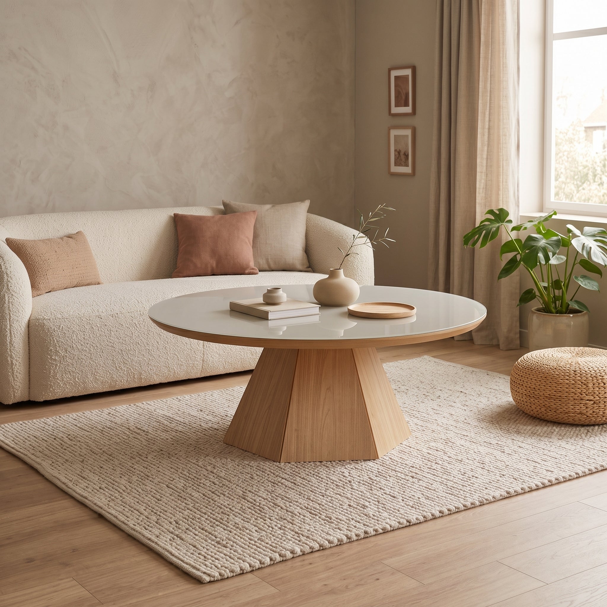 Mesa de Centro Prisma 90 cm – Cubierta Vidrio/Off-White
