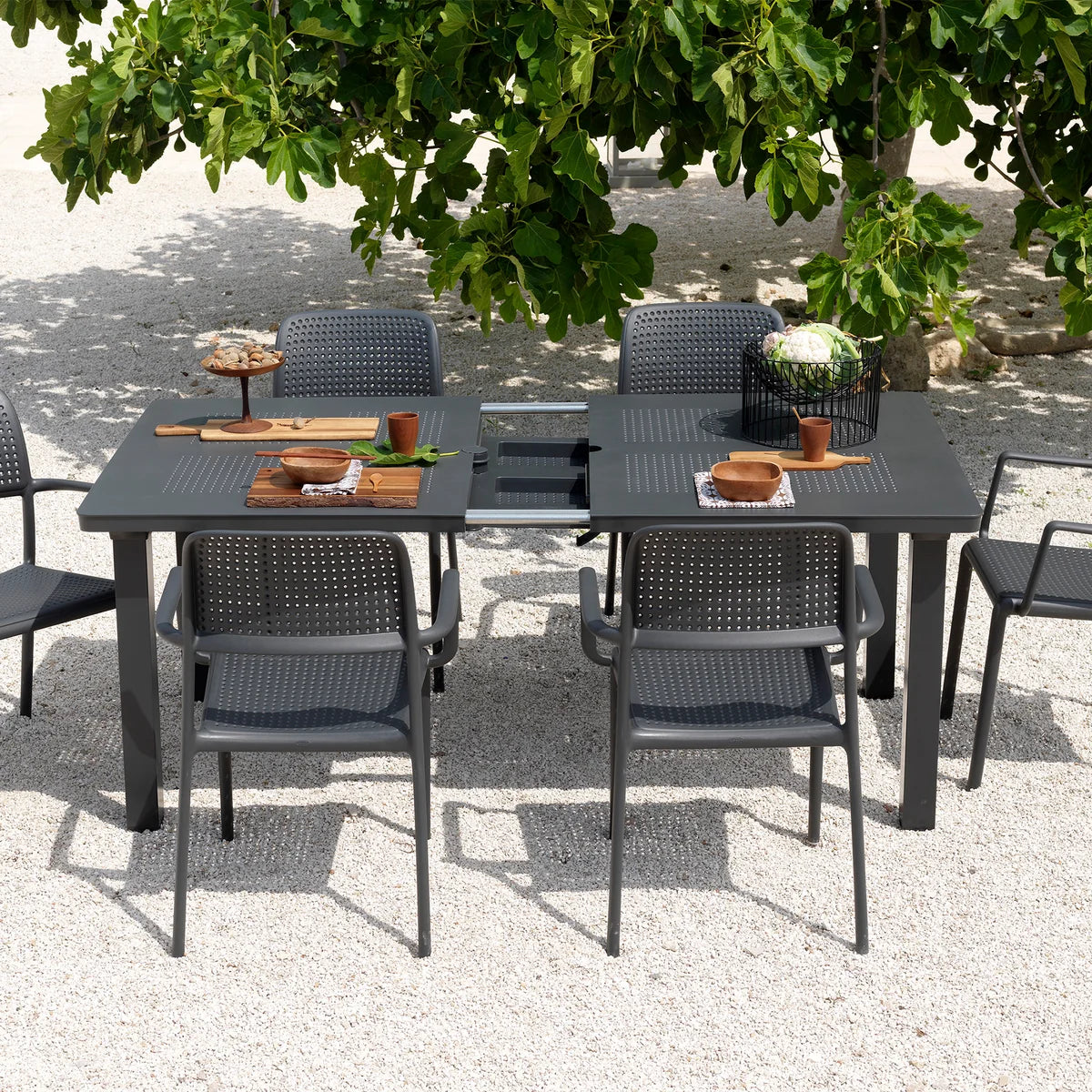 Mesa de Terraza Extensible Levante Nardi 160/220 cm – Mesa Exterior de Polipropileno & Aluminio Antracita (Made in Italy)