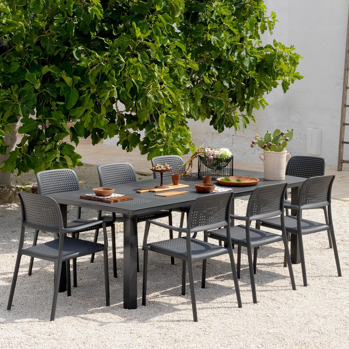 Mesa de Terraza Extensible Levante Nardi 160/220 cm – Mesa Exterior de Polipropileno & Aluminio Antracita (Made in Italy)