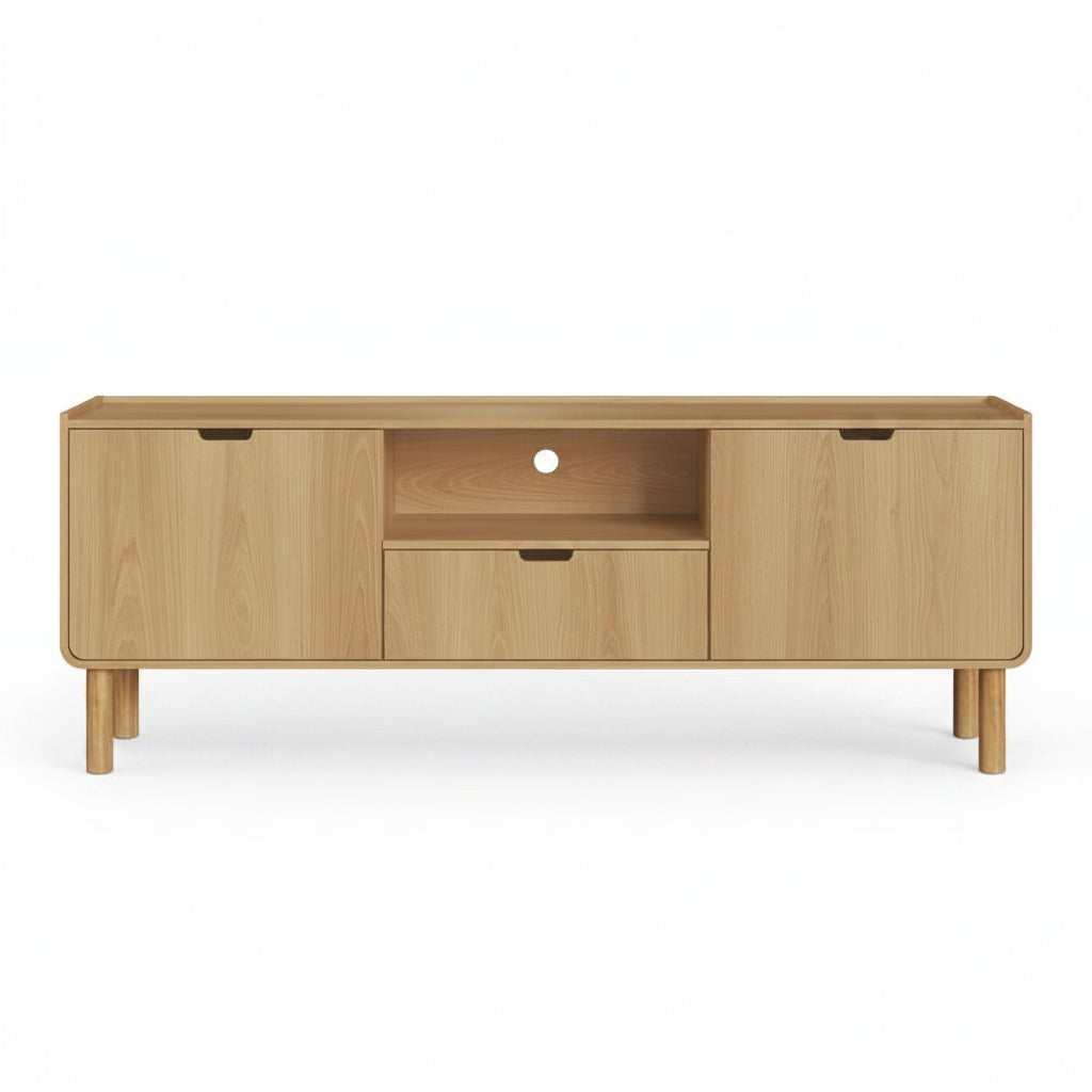 Rack Aurea Roble – Mueble de TV de Madera con Bordes Curvos para Pantallas de hasta 70"